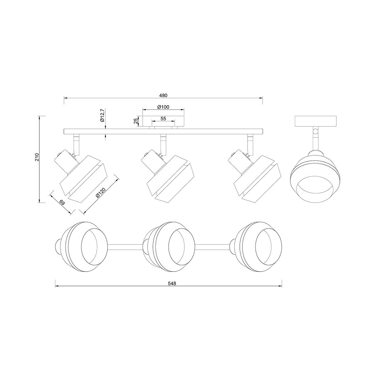 Lampade: Strahler, Grau, Schwarz, 55 cm x 12 cm – Nuovo (secondo la descrizione) da Kreuzlingen venduto da Smart-Light 4