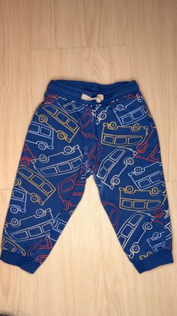 Boys Blue Bus Print Joggers, Size 12-18 M Years, Excellent