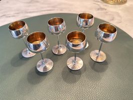 6er Set Likörgläsli, Silber Antike mit Etui