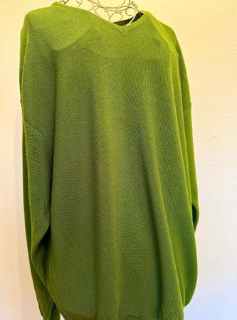 Andrea Fenzi Green Wool Jumper, V-neck, Made in Italy