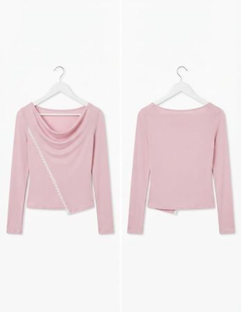 Schönes Damen Langarm-Shirt mit Spitzen-Detail – Grösse S