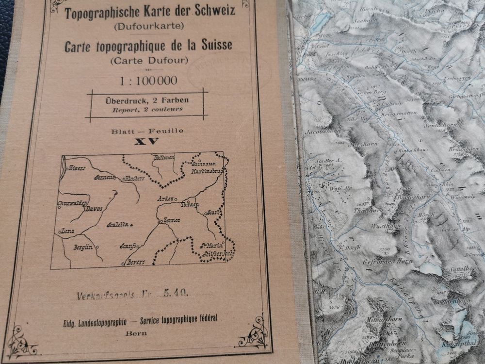 Antike Landkarte, (Dufourkarte), Blatt XV, Überdruck 1910 1