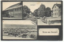 3-Bild-AK Gruss aus SEUZACH Dorfplatz, Handlung von F. Isler