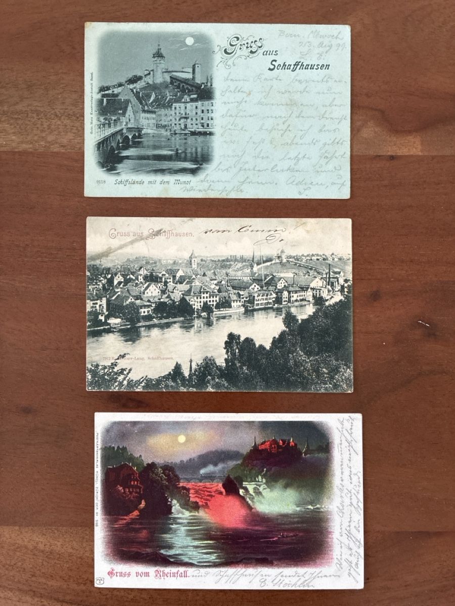 Cartoline postali: 7 Ansichtskarten Schweiz von Schaffhausen SH.  A – Usato da Oftringen venduto da Cla.vD.74