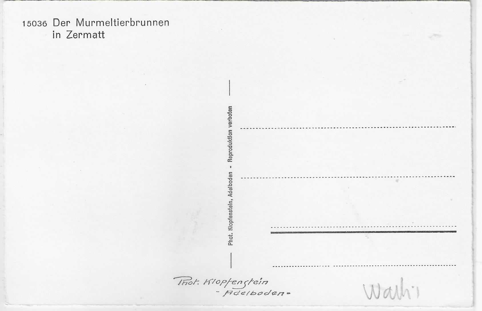 Cartoline postali: Der Murmeltierbrunnen in Zermatt – Antico da Ettingen venduto da Kartenplanet 1