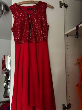 Kleid rot Pailletten Reissverschluss Grösse S guter Zustand