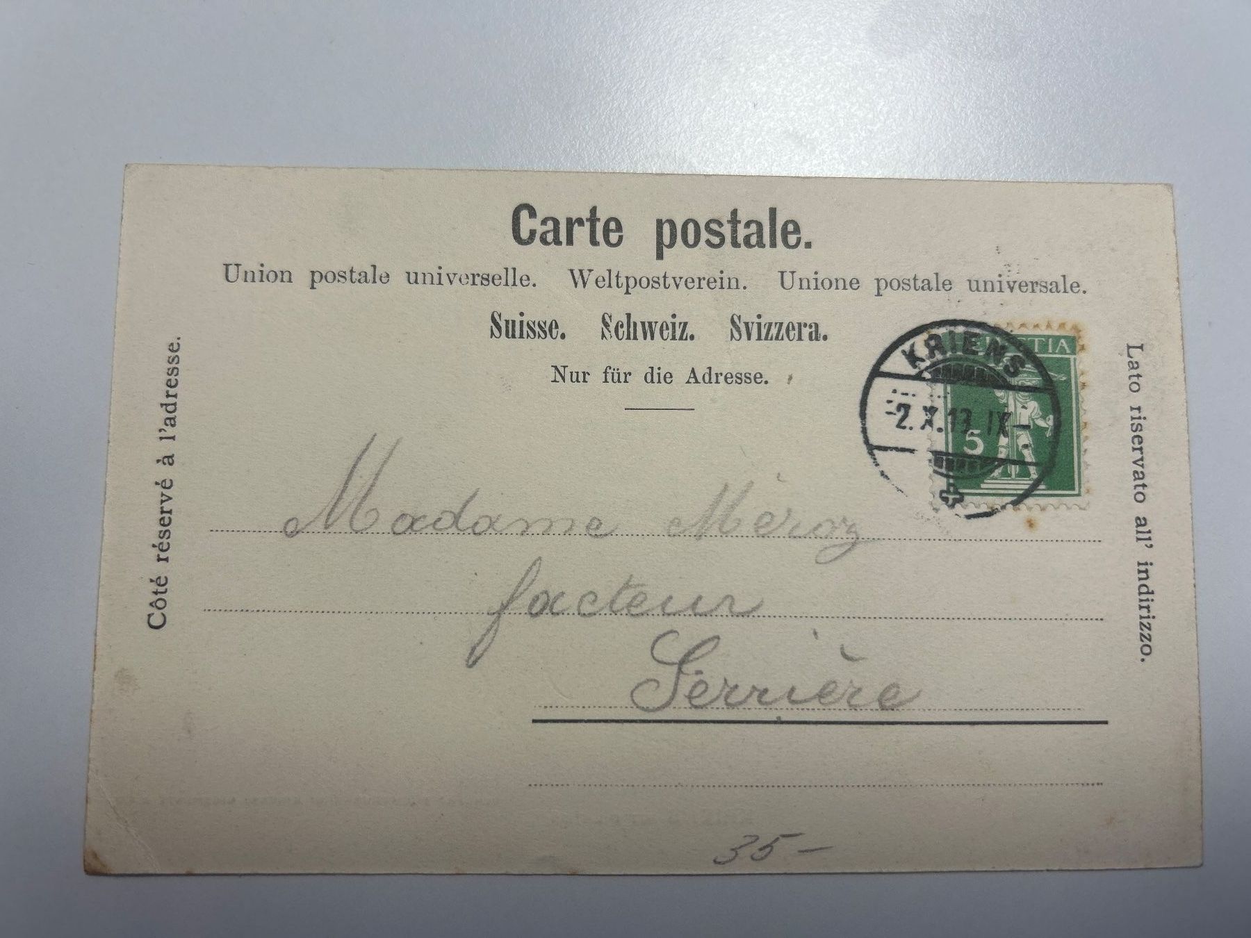 Cartoline postali: Kriens LU Dorf Ansichtskarte gelaufen 1913 – Usato da kriens venduto da bst999 1