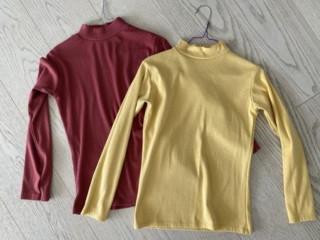 2er Set Damen Langarmshirts – Rollkragen – Rot & Gelb