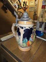Antiker Bierkrug mit Zinndeckel "Oberstdorf" (G)