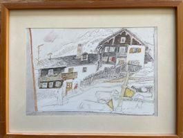 Alois Carigiet- Druckgrafik in Holzrahmen!
