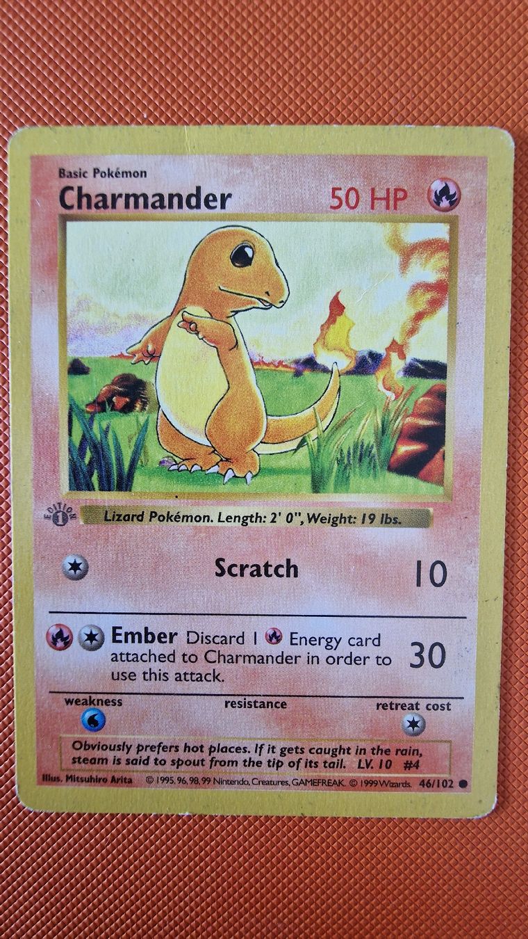 Pokémon Cartes à collectionner: Charmander [1st Edition – Shadowless] #46 – Pokémon Base Set – D'occasion à Veytaux par PocketMonster