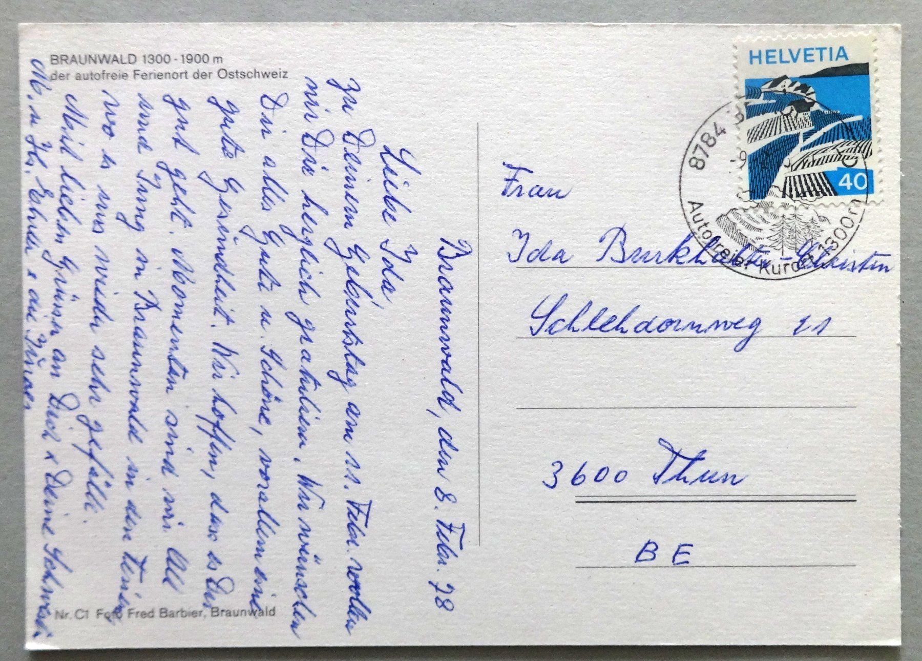 Ansichtskarten: Braunwald 1300-1900 m – Gebraucht aus Fétigny von Billy2miny 1