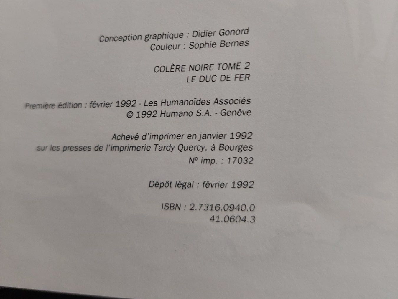 Fumetti: Colère Noire T.2 Le Duc De Fer EO 1992 TBE – Usato da Genève venduto da Blu_BD 2
