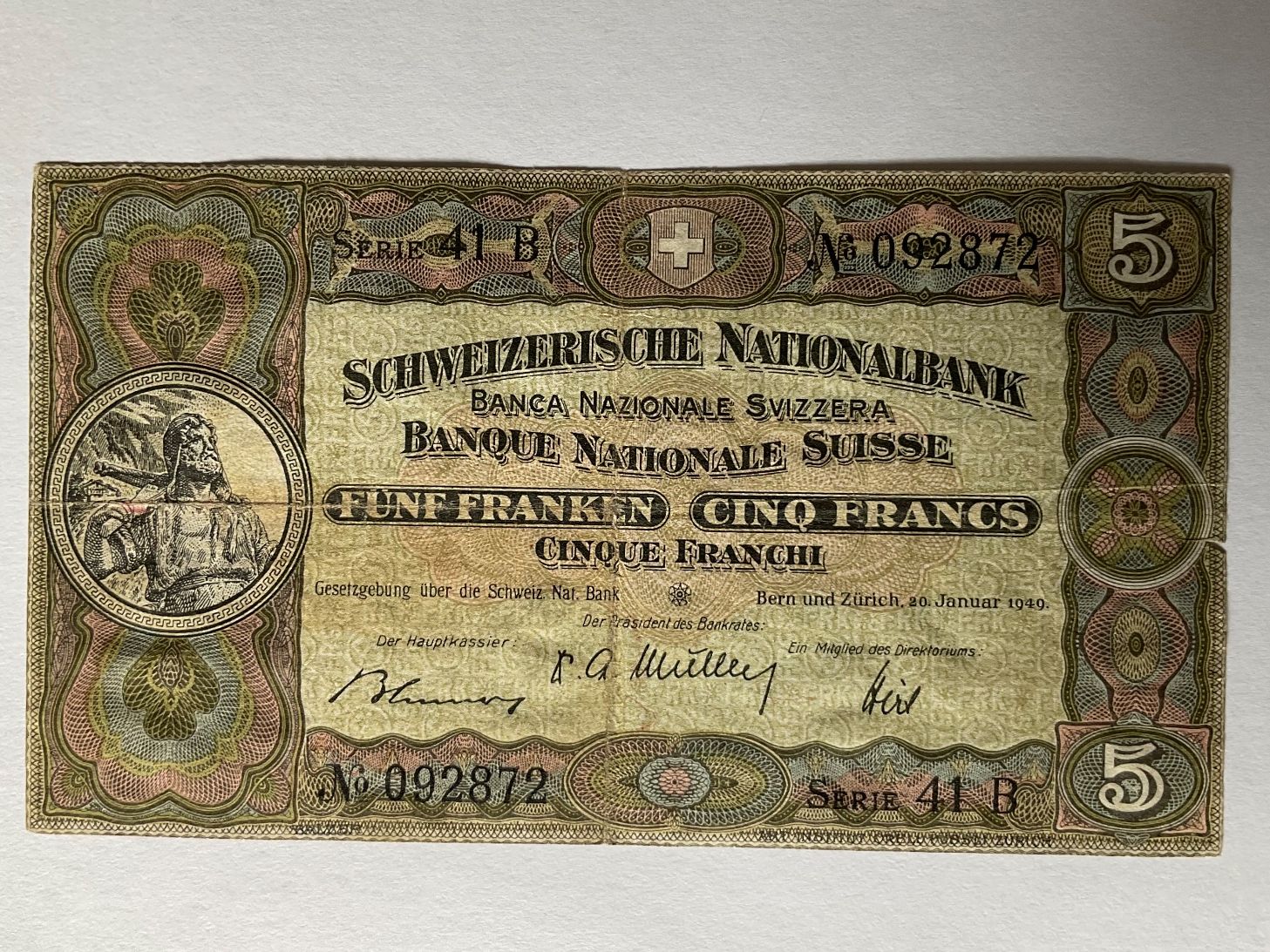 Banknoten: Seltene 5 Franken Note von 1949 – Gebraucht aus Kreuzlingen von tummetott71