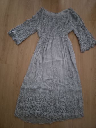 Kleid Baumwolle Viskose Stickerei grau 