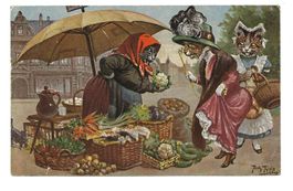 Katzenkarte - Gemüsemarkt - Künstler A. Thiele - 1921