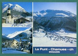 La Punt-Chamues-ch im Engadin, 3 Ansichten, 1990, gelaufen