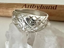 Breiter Vintage Silberring 925 mit Zirkonia im Rautenmuster