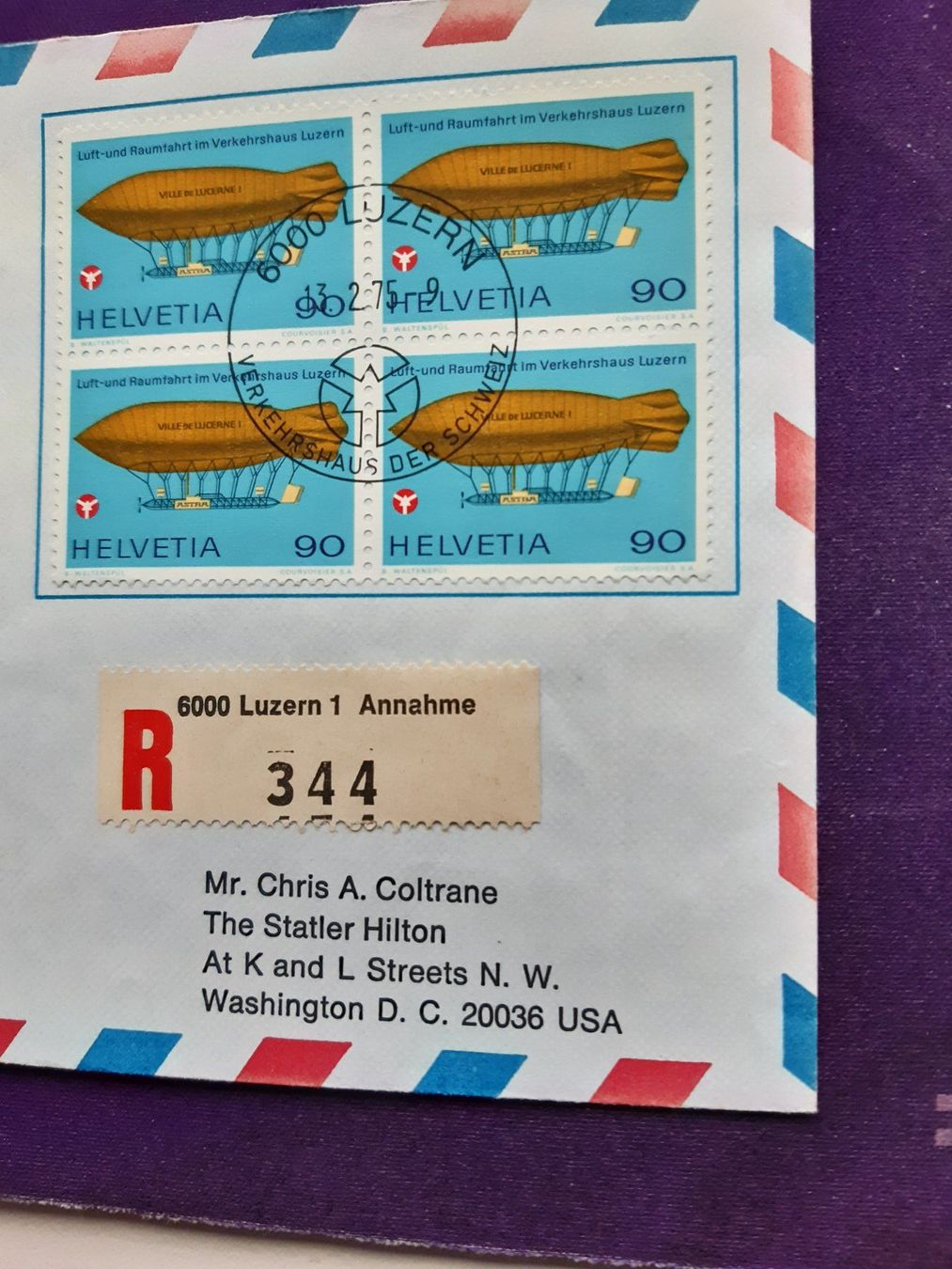 Tutti i francobolli: Sonderbrief eingeschrieben Luzern - Washington. – Usato da Wangs venduto da weisstannen01 1
