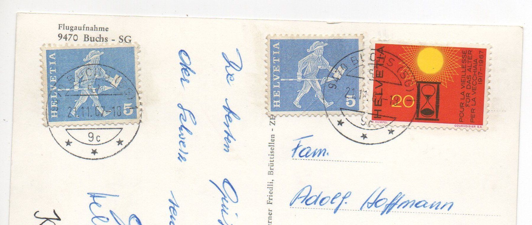 Ansichtskarten: BUCHS SG Flugaufnahme - gel. 1967 – Gebraucht aus Jona von philajona 1