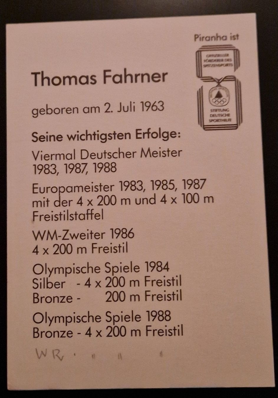 Autografi: Thomas Fahrner - Schwimmen – Usato da Menziken venduto da Autogramme 1