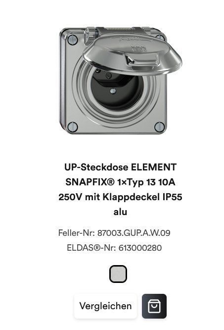 Feller Fiches d'alim.: Steckdose UP ELEMENT SNAPFIX Typ 13 mit Klappdeckel Aluguss – Neuf avec emballage d'origine à Schmitten FR par SirLanzelot 6