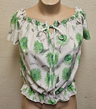 Damen Sommerbluse mit Blumenmuster Weiss/Grün – Gr. M – Sehr