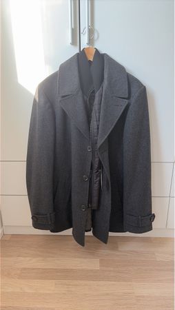 Elegante Wintermantel Wolle, Grau, Grösse 48, Top Zustand