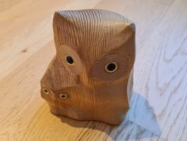 Vintage UBS SBG Bank Schweiz Eulen Holz Spardose Sparkässeli