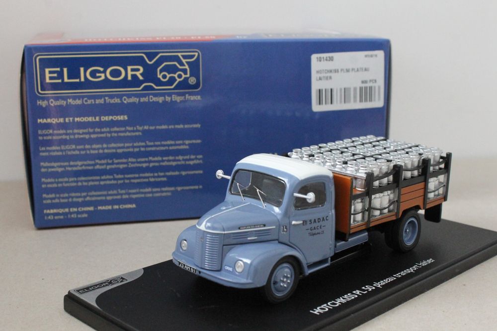 Camion Plateau Laiter Hotchkiss PL20/PL50 Échelle 1:43 Eligor - Édition Limitée 600 Ex., Neuf
