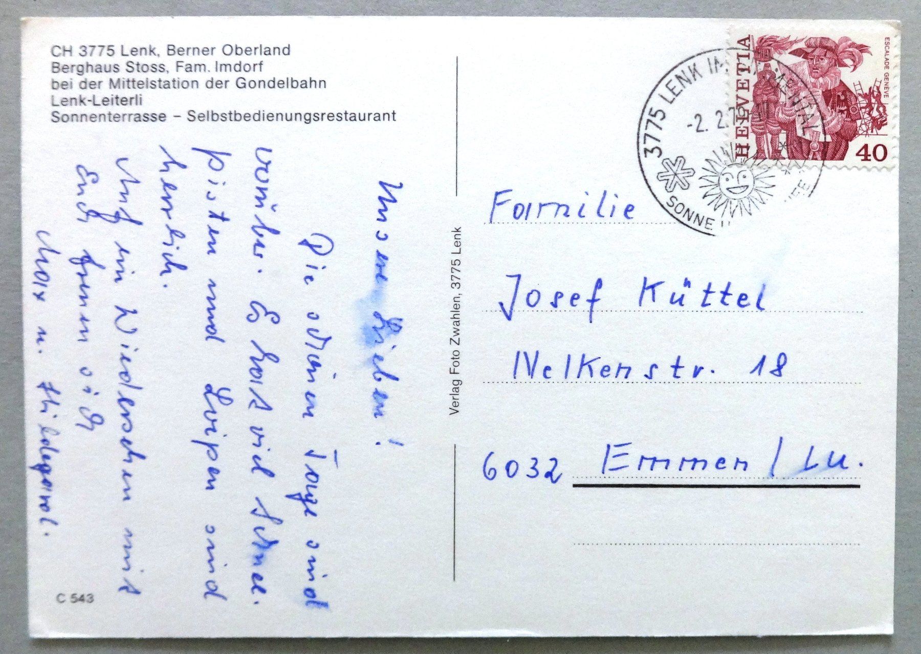 Cartoline postali: Lenk, B.O., Berghaus Stoos – Usato da Fétigny venduto da Billy2miny 1