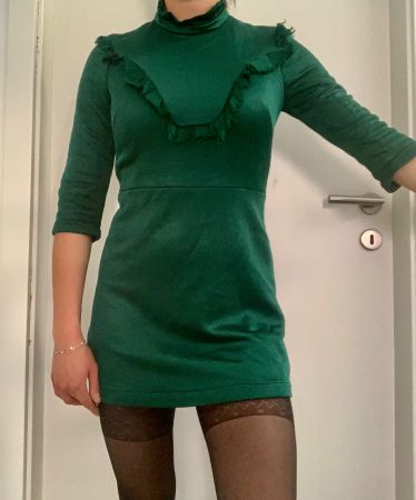 Sandro Paris Design Forest Green Dress Ruffled Teal Size: 3