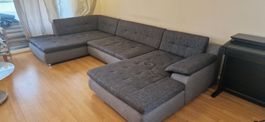 Sofa U-Form dunkelgrau mit Bettfunktion, 3-teilig