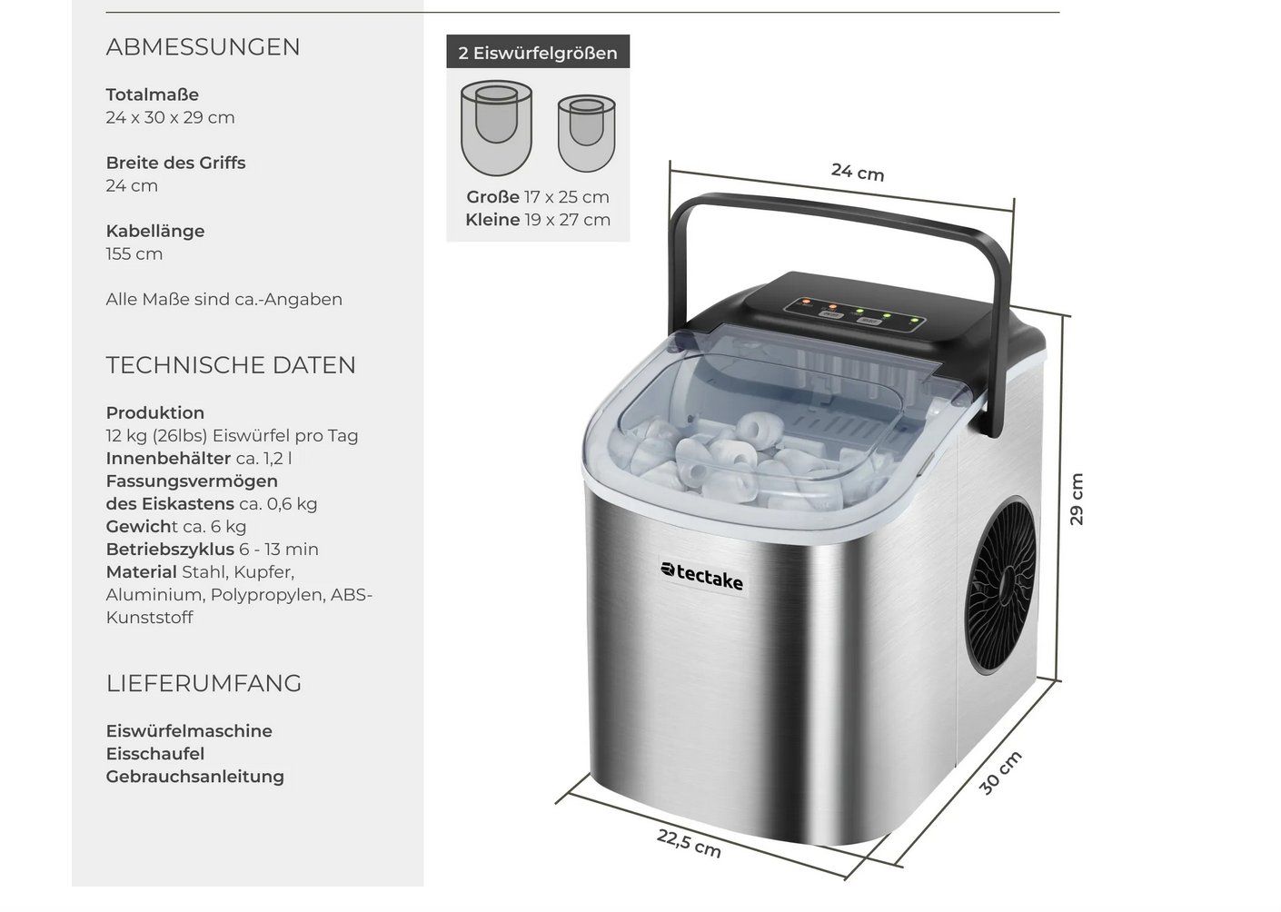 Appareils de cuisine: Eiswürfelmaschine Arctic silber 1,2 l Wassertank – Neuf (Voir description) à Steinhausen par Retourenprofis 4