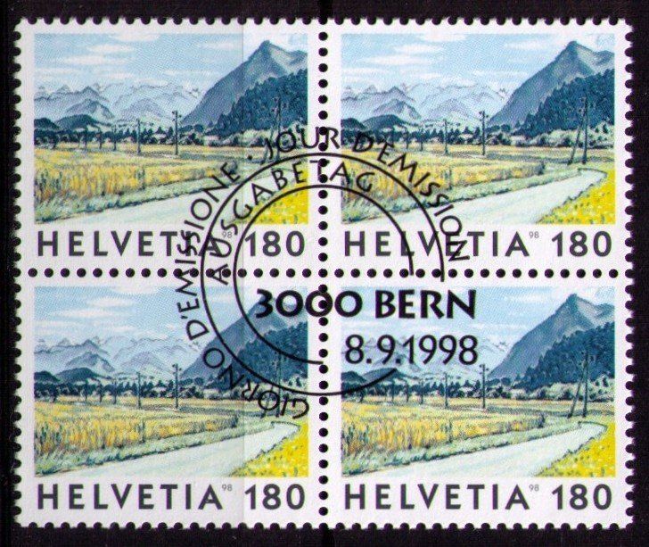 Tutti i francobolli: 1998_943-51_Bilder der Schweiz_Simplonpass_Zug_Vb kompl._ET! – Usato da Marthalen venduto da Ch_quality 2
