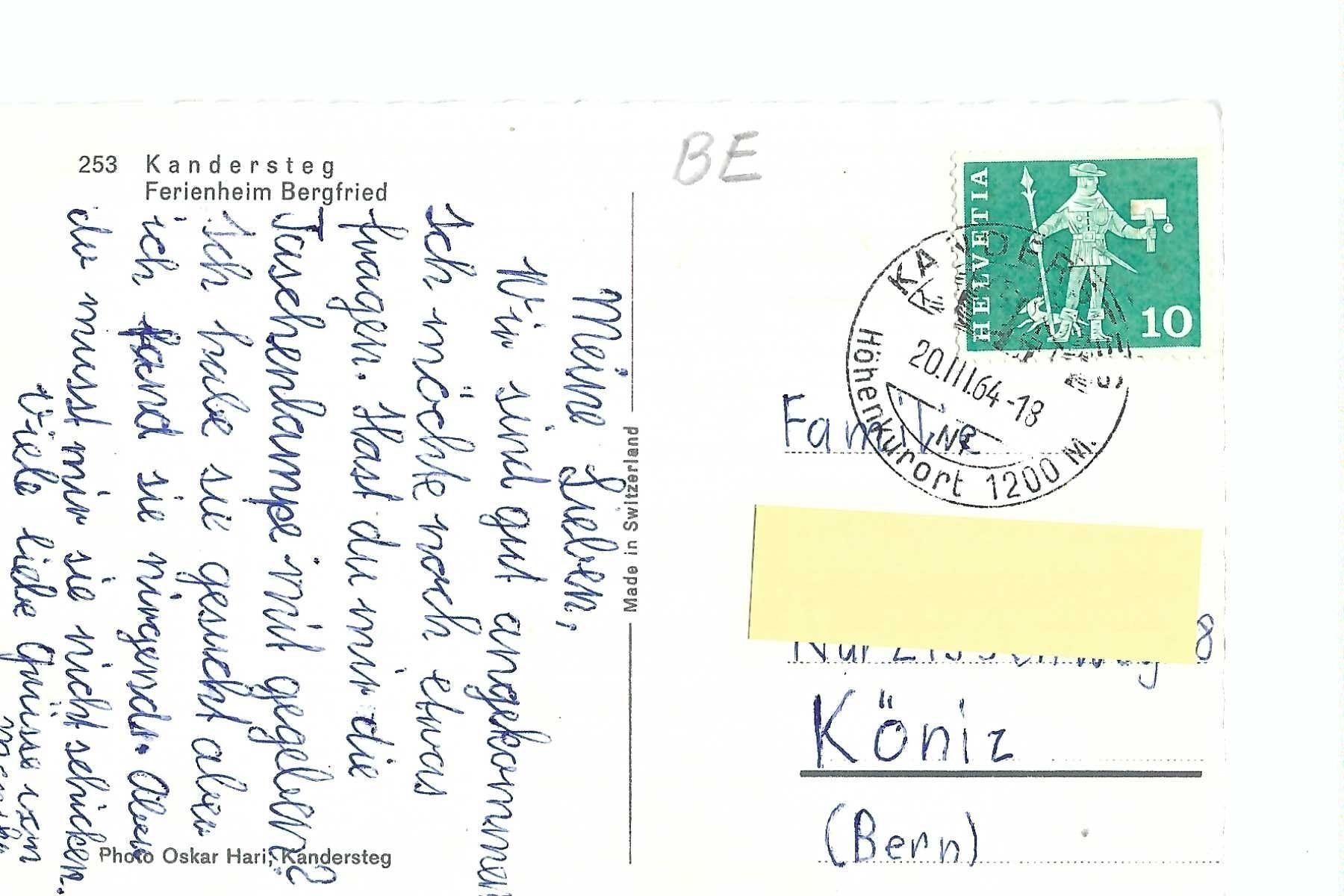Cartoline postali: Kandersteg, Ferienheim Bergfried 1964 – Usato da Thun venduto da 44wart 1