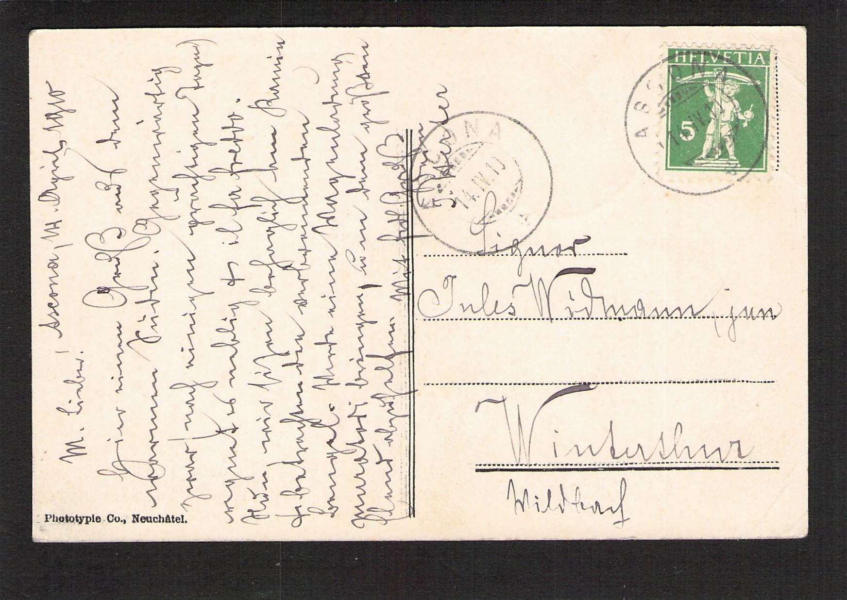Cartoline postali: #Ascona TI , gel. 1910 – Usato da Reichenburg venduto da Pipo-67 1