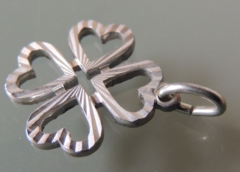 Vintageparts Mondstein Anhänger 925 Silber - Kleeblatt Design In Goldoptik