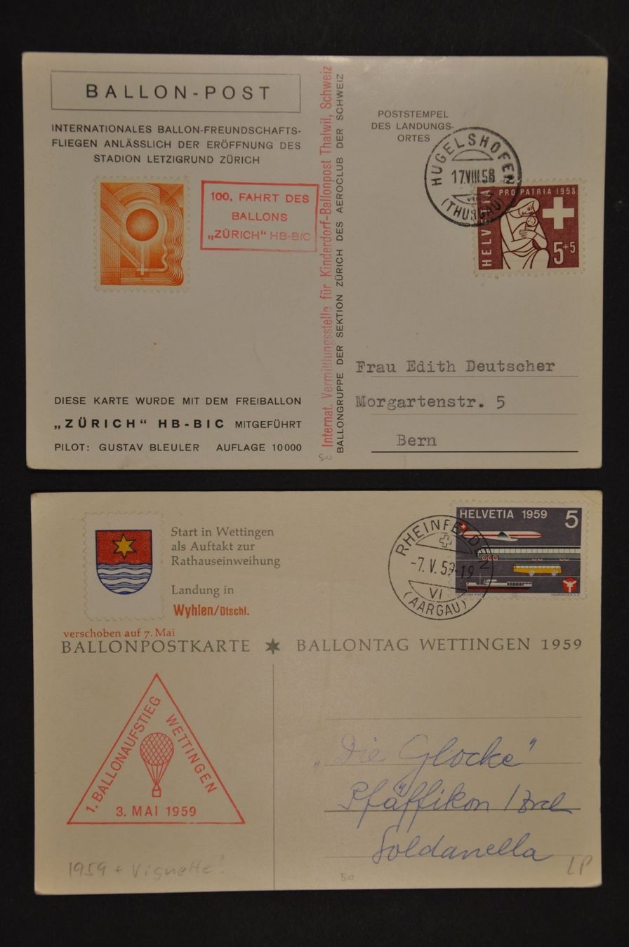Tutti i francobolli: 1958 und 1959 zwei Ballonflugkarten – Usato da Wolfhalden venduto da Zinauktion