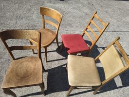 Stühle Holz Sitzmöbel Set 4 Stk. Konvolut Vintage-Stil