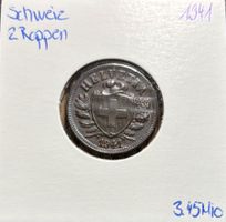 Schweiz 2 Rappen 1941 vzgl - unz Schild Freiheitshut Patina