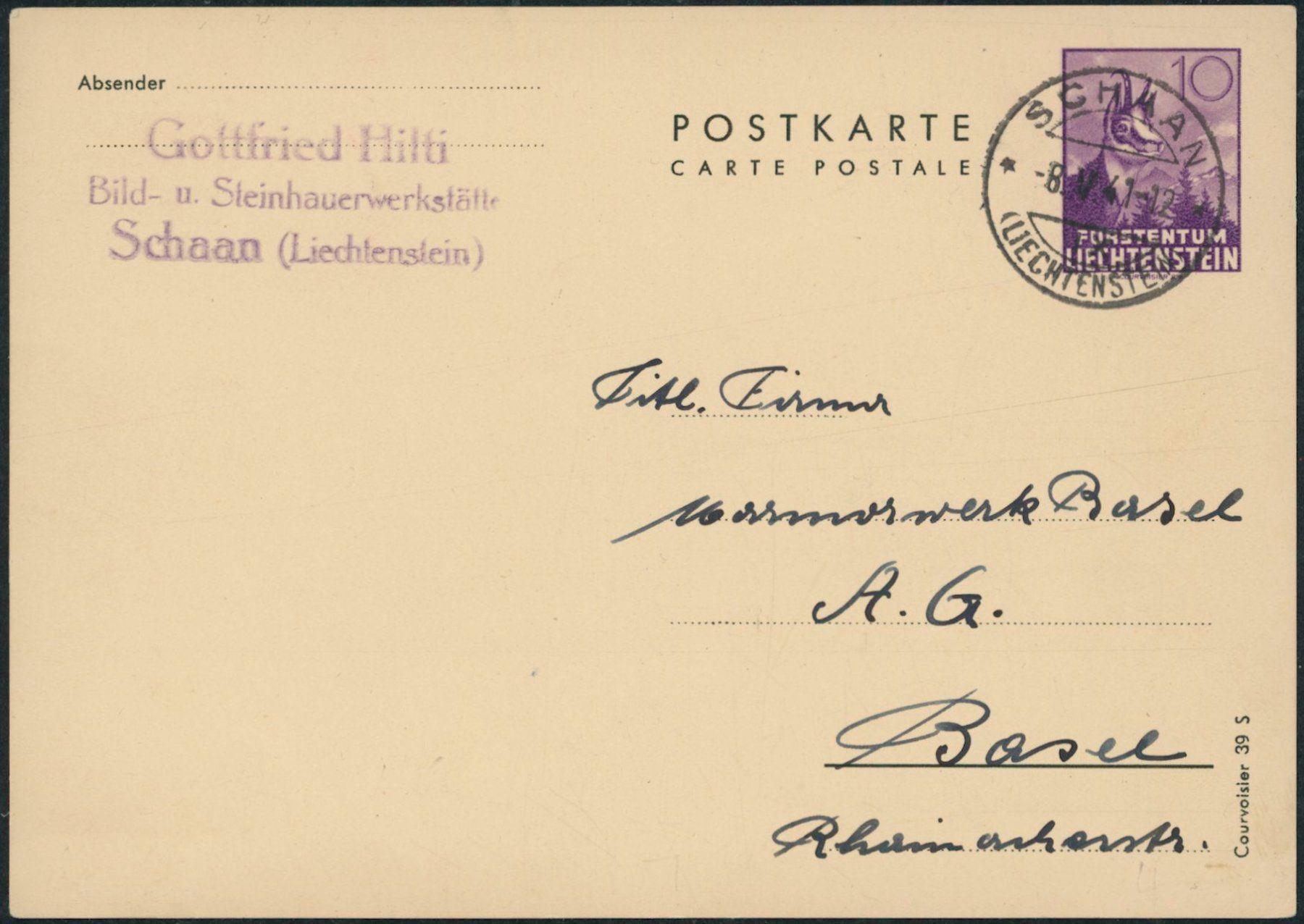 Tutti i francobolli: FL - Ganzsache - 1940 - Postkarte - Schaan – Usato da Schindellegi venduto da leecollect