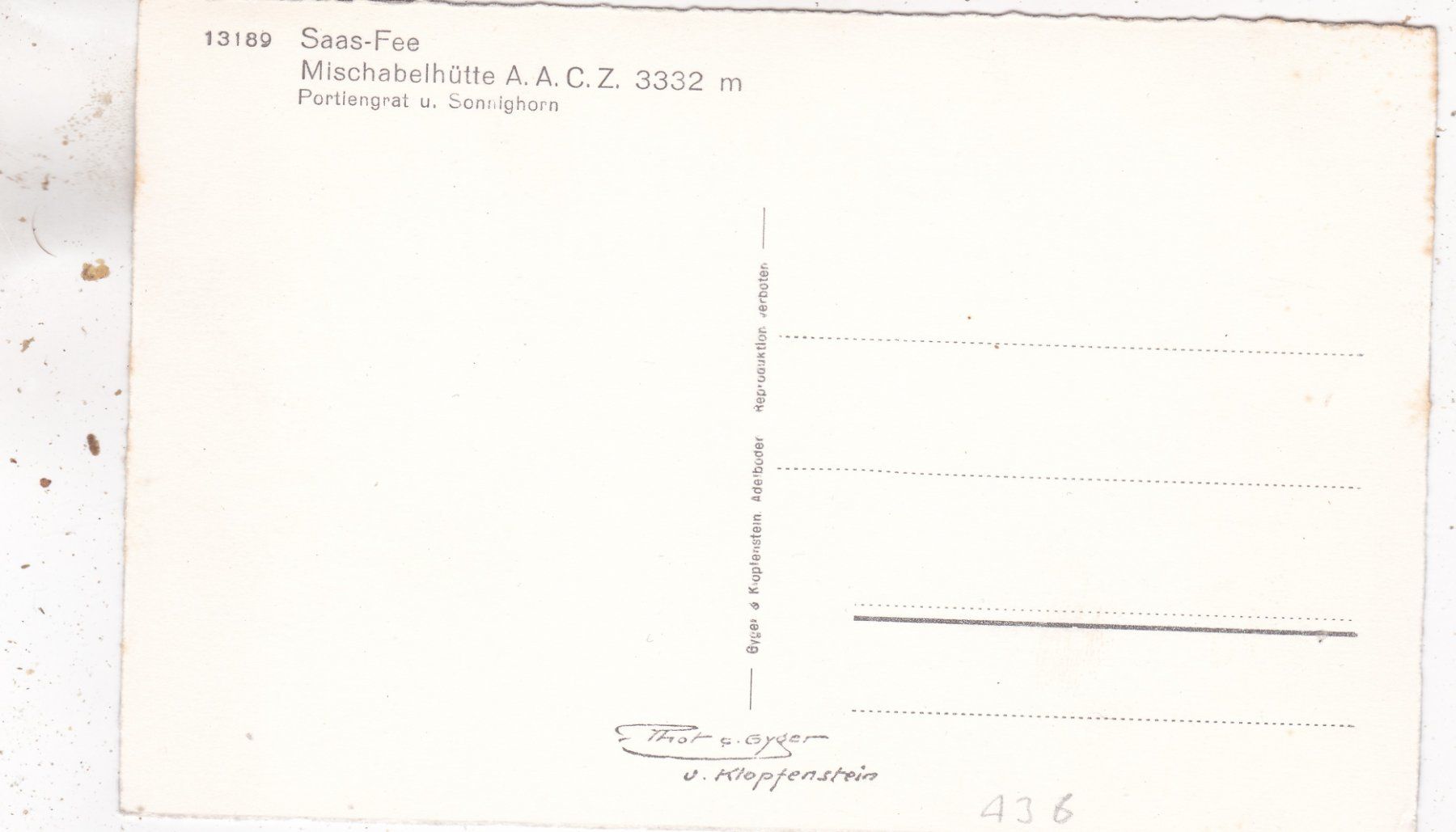 Cartoline postali: Saas-Fee Mischabelhütte – Usato da Herisau venduto da Lisegrat2008 1