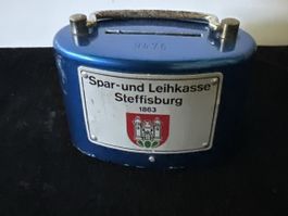 Spardose Spar- und Leihkasse Steffisburg 1863 blau  Vintage