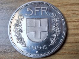 5 Franken 1996 - unzirkuliert - Kupfer-Nickel