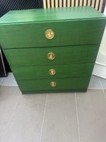 Vintage Grüne Holzkommode mit 4 Schubladen