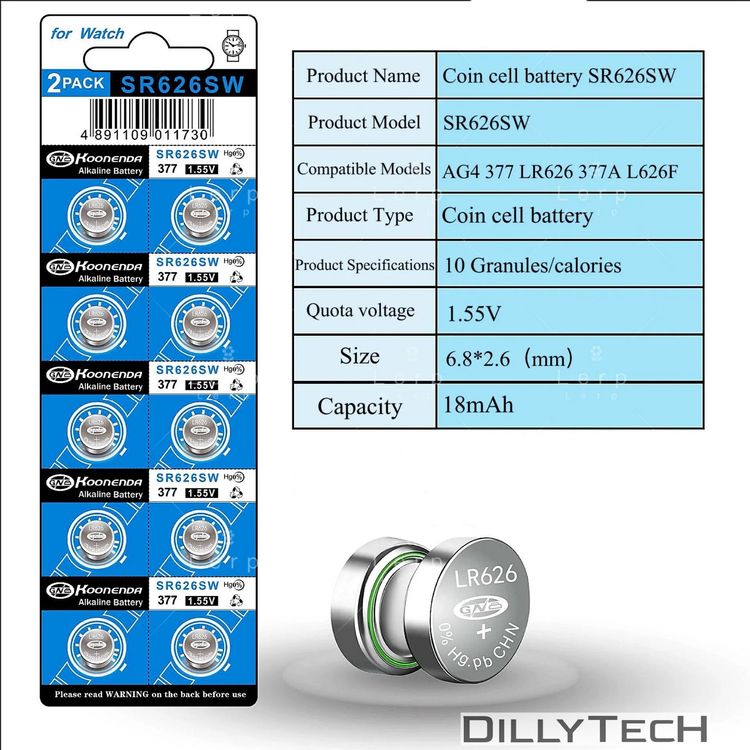 Caricatori & Batterie: Koonenda AG4, SR626SW, 377 Knopfzellenbatterie - 4 Stk. – Nuovo e nell'imballaggio originale da Erlenbach ZH venduto da dillytech.ch 5