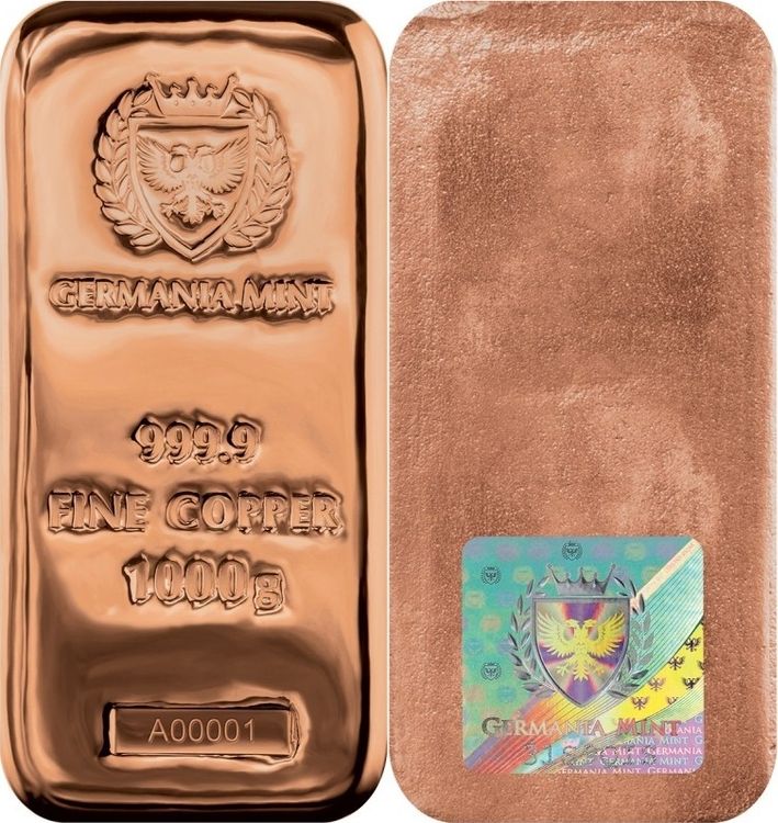 LINGOTTO RAME 1000 G 1 Kg. 999 FINE COPPER