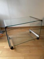 Glas Beistelltisch mit Rollen Metall Chrom Glas
