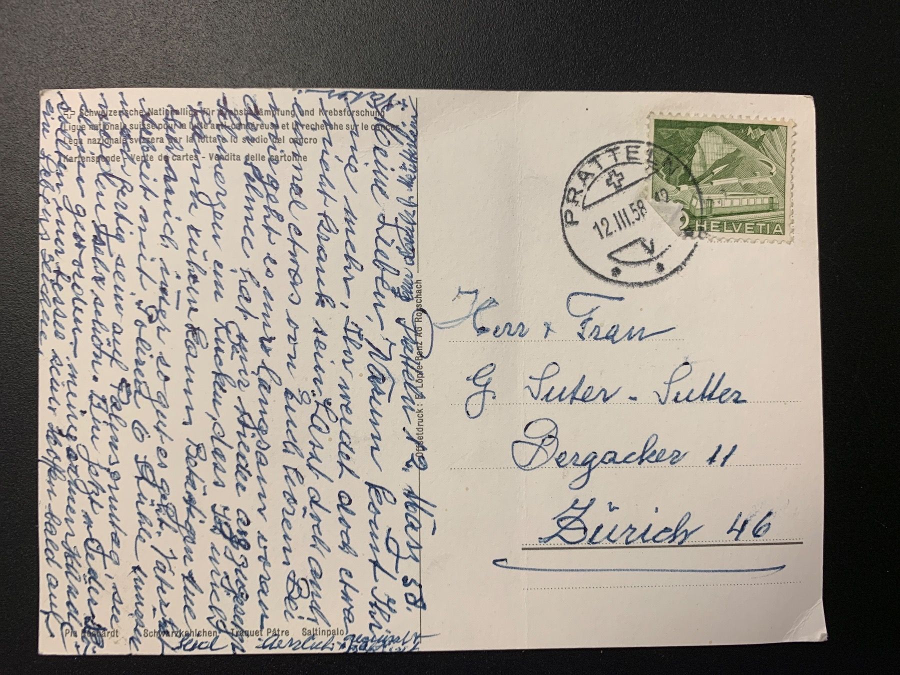Ansichtskarten: Alte Ansichtskarte Schwarzkelchen von 1958 – Gebraucht aus Erlenbach ZH von Ritschly 1